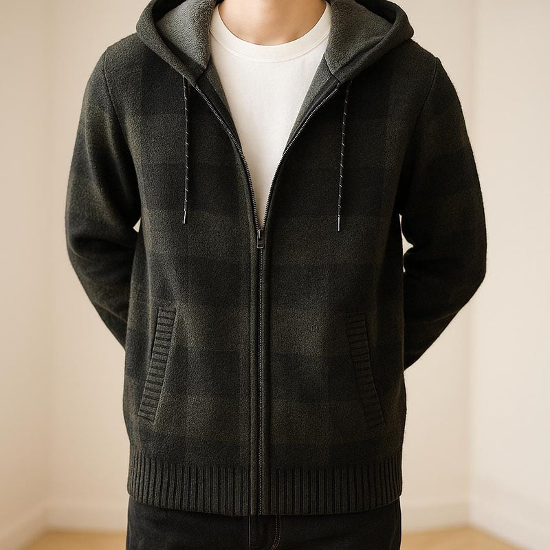 Hooded Jacket – Cotton Blend Check Pattern – Relaxed Fit – Men's Winter Outerwear Australia