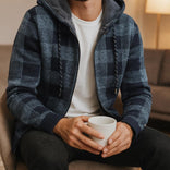 Hooded Jacket – Cotton Blend Check Pattern – Relaxed Fit – Men's Winter Outerwear Australia in Grey blue