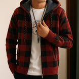 Hooded Jacket – Cotton Blend Check Pattern – Relaxed Fit – Men's Winter Outerwear Australia in Red