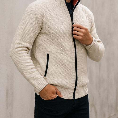 Men’s Zip-Up Cardigan – Check Pattern Lined Design