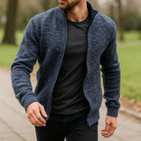 Men’s Zip-Up Cardigan – Check Pattern Lined Design in Blue