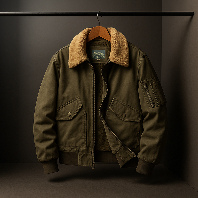 Bomber Jacket – Fleece-Lined Shearling Collar – Regular Fit – Men's Winter Outerwear Australia