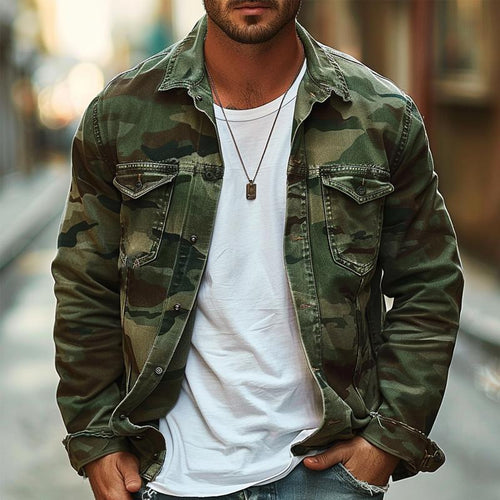 Canvas Jacket – Camouflage Print Lapel – Regular Fit – Men's Casual Outerwear Australia