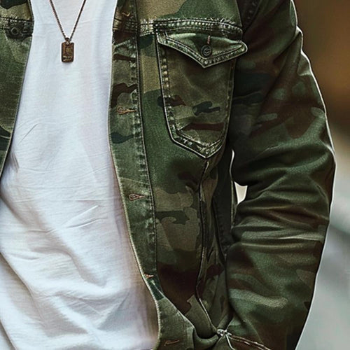 Canvas Jacket – Camouflage Print Lapel – Regular Fit – Men's Casual Outerwear Australia