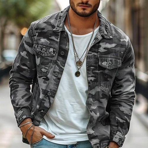 Canvas Jacket – Camouflage Print Lapel – Regular Fit – Men's Casual Outerwear Australia