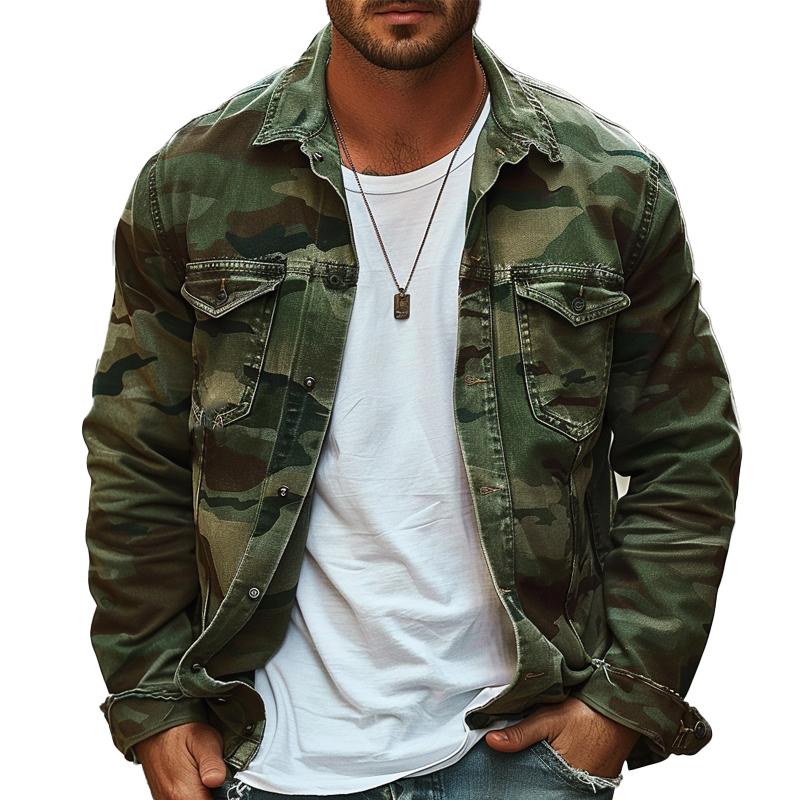 Canvas Jacket – Camouflage Print Lapel – Regular Fit – Men's Casual Outerwear Australia