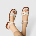 Women’s Leather Sandals – Strappy Buckle Low Heel