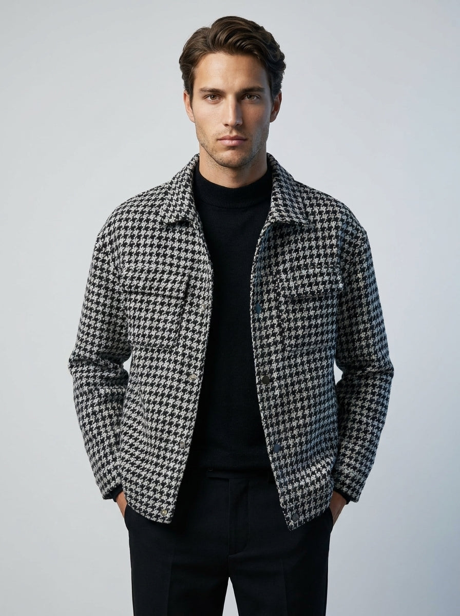 Men's Check Spread Collar Cropped Jacket