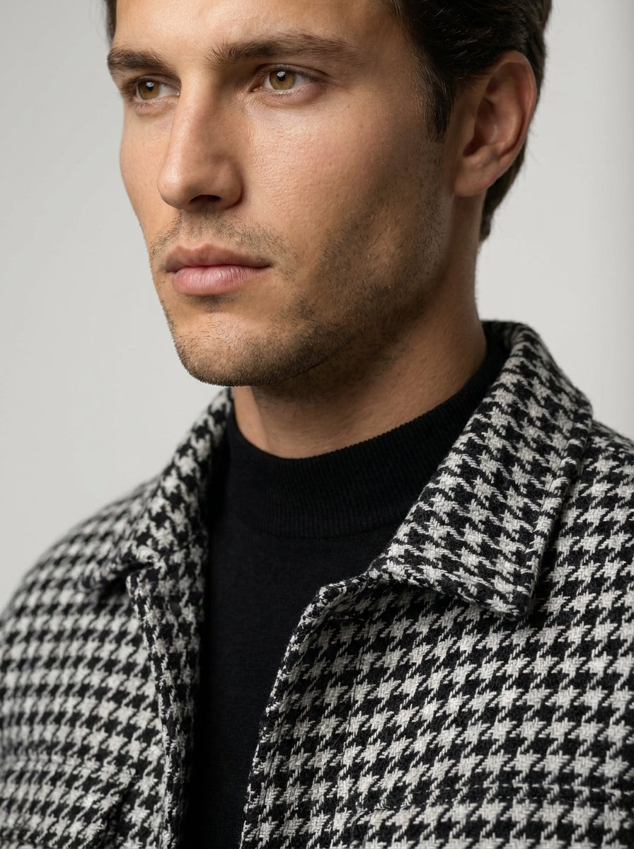 Men's Check Spread Collar Cropped Jacket