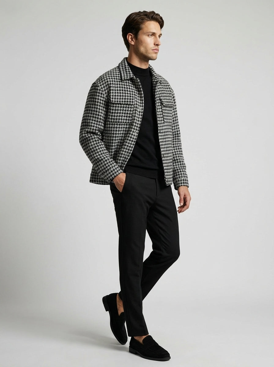 Men's Check Spread Collar Cropped Jacket