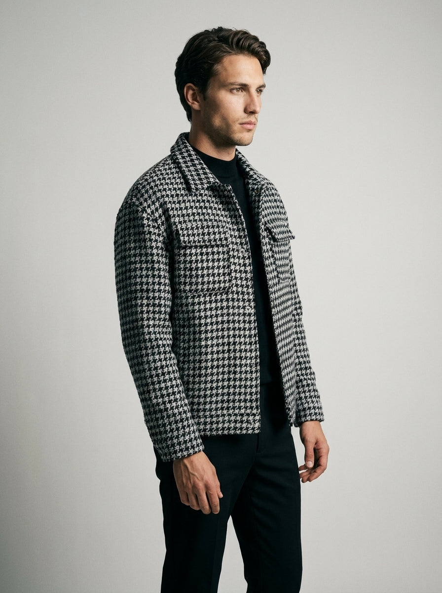 Men's Check Spread Collar Cropped Jacket