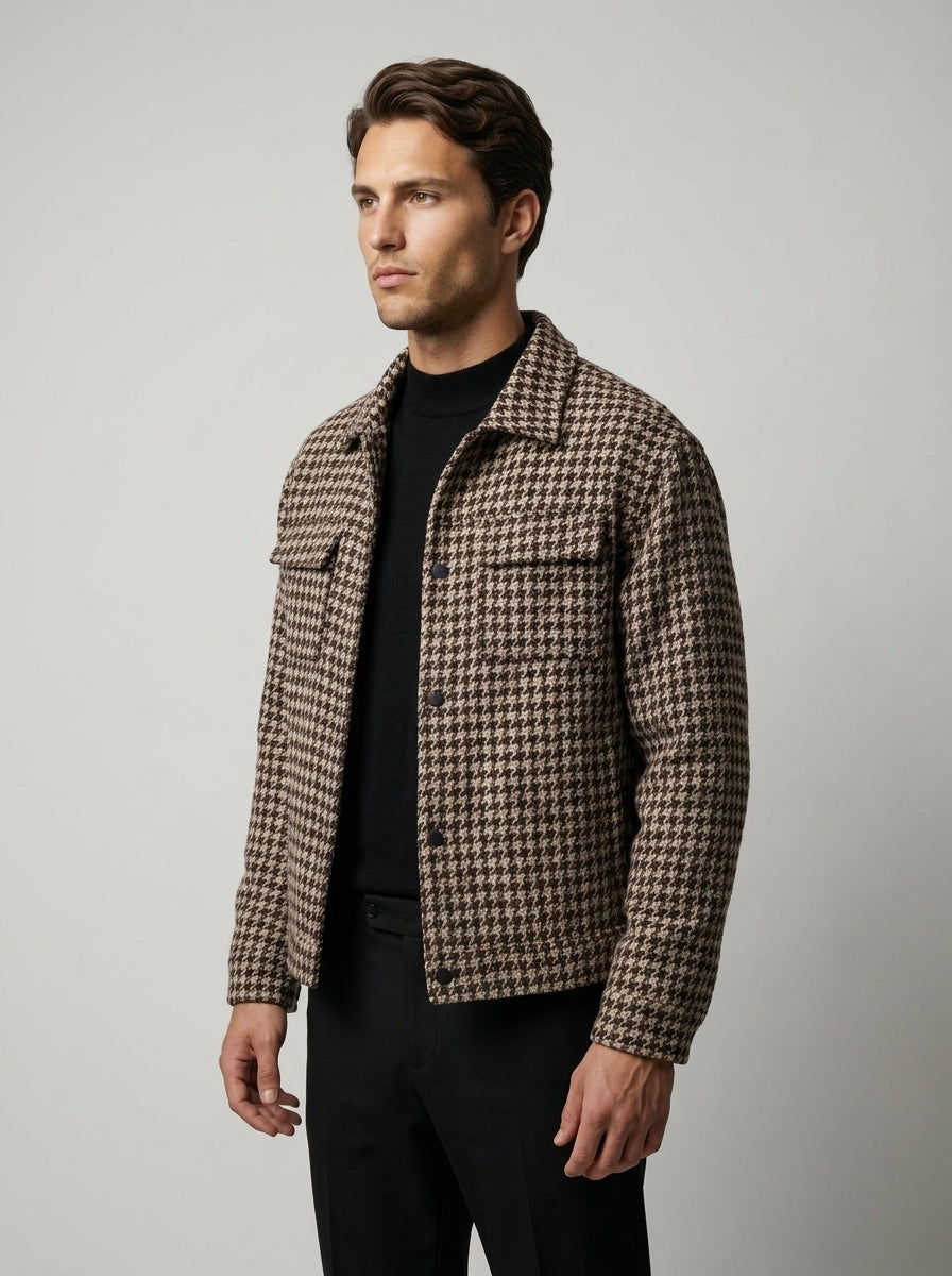 Men's Check Spread Collar Cropped Jacket