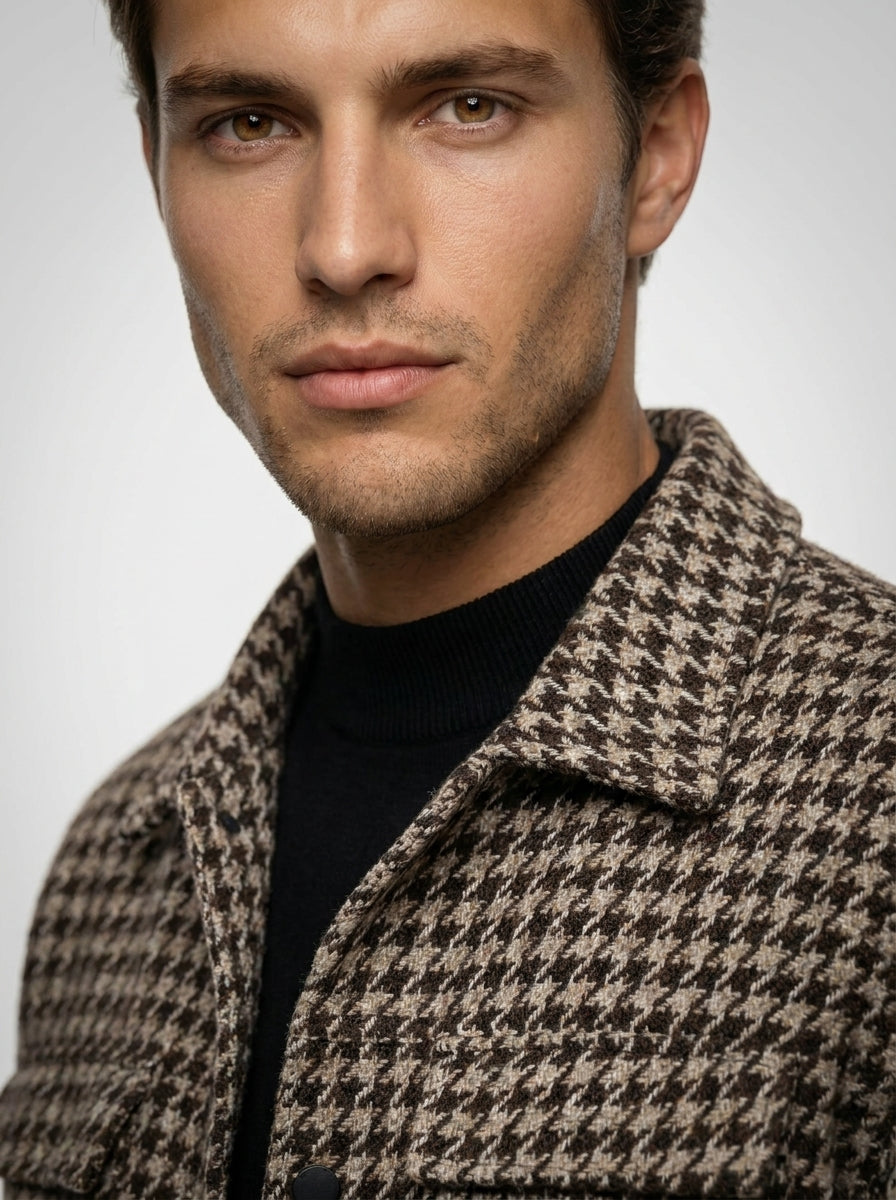 Men's Check Spread Collar Cropped Jacket