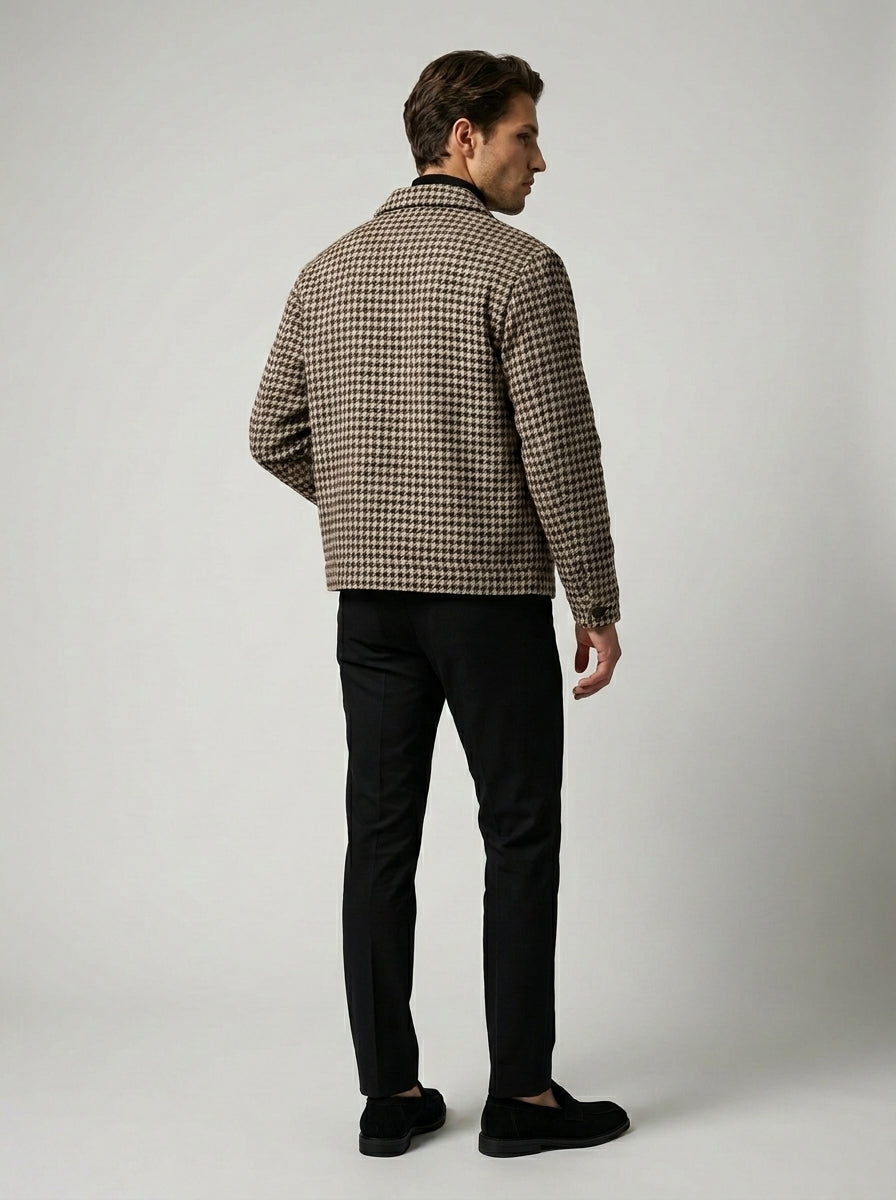 Men's Check Spread Collar Cropped Jacket