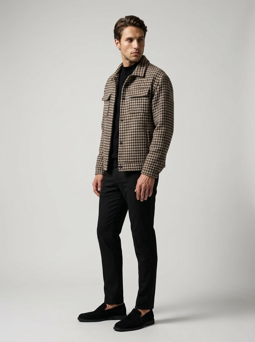 Men's Check Spread Collar Cropped Jacket