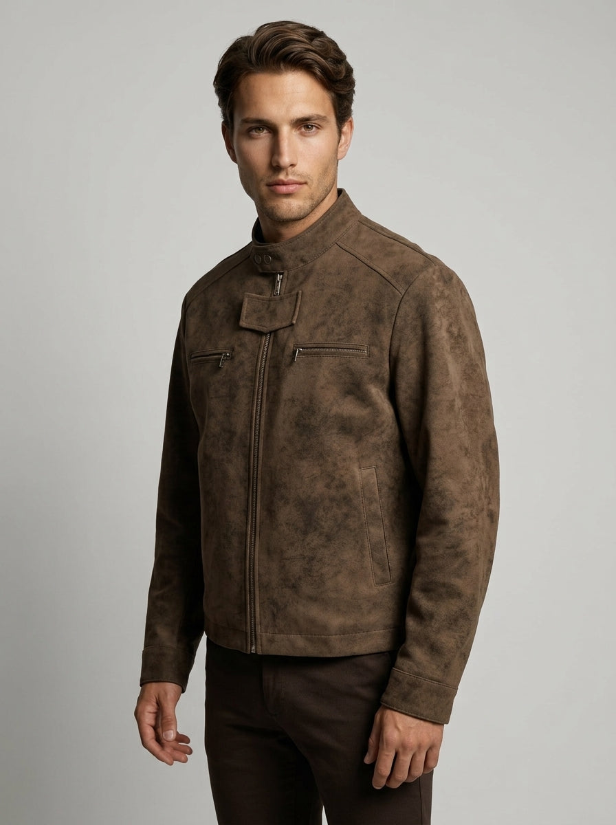 Men's Distressed Textured Moto Jacket