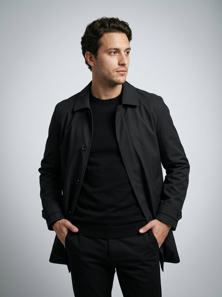 Men's Flat Collar Button Through Mid Length Trench Coat