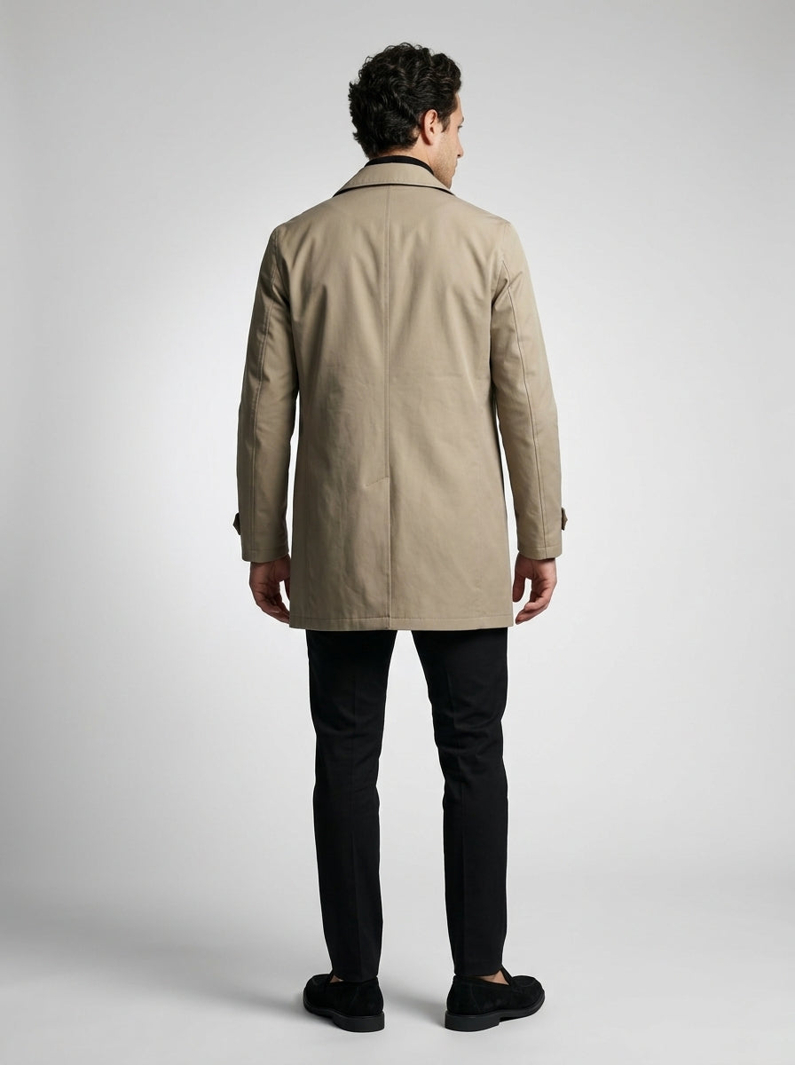 Men's Flat Collar Button Through Mid Length Trench Coat