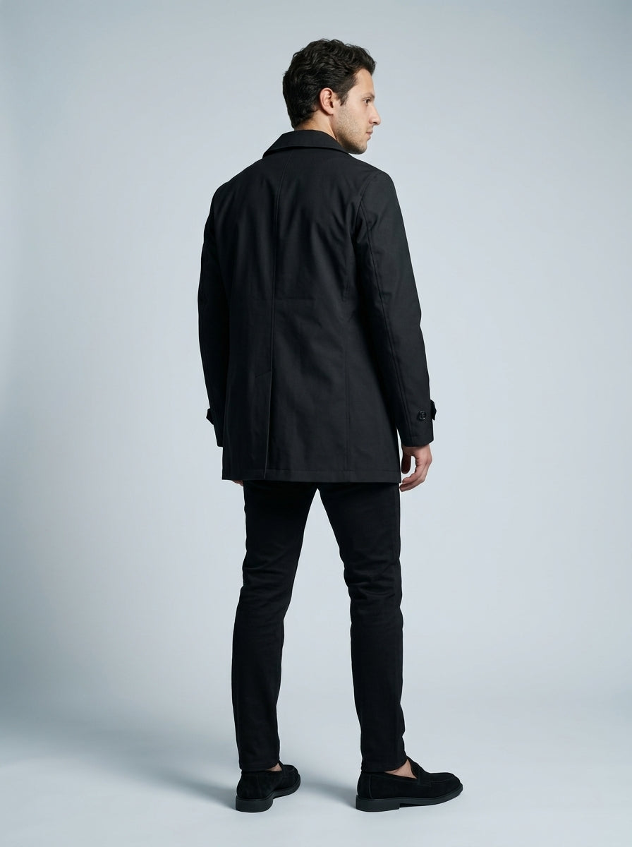 Men's Flat Collar Button Through Mid Length Trench Coat