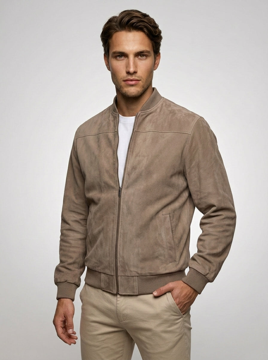 Men's Ribbed Collar Zip Bomber Jacket