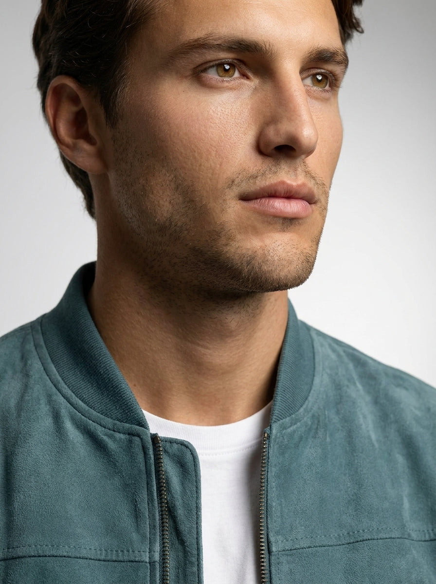 Men's Ribbed Collar Zip Bomber Jacket