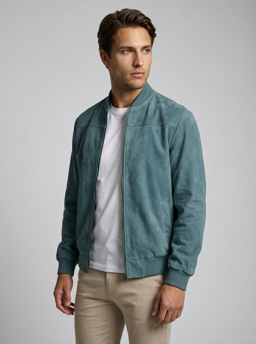 Men's Ribbed Collar Zip Bomber Jacket