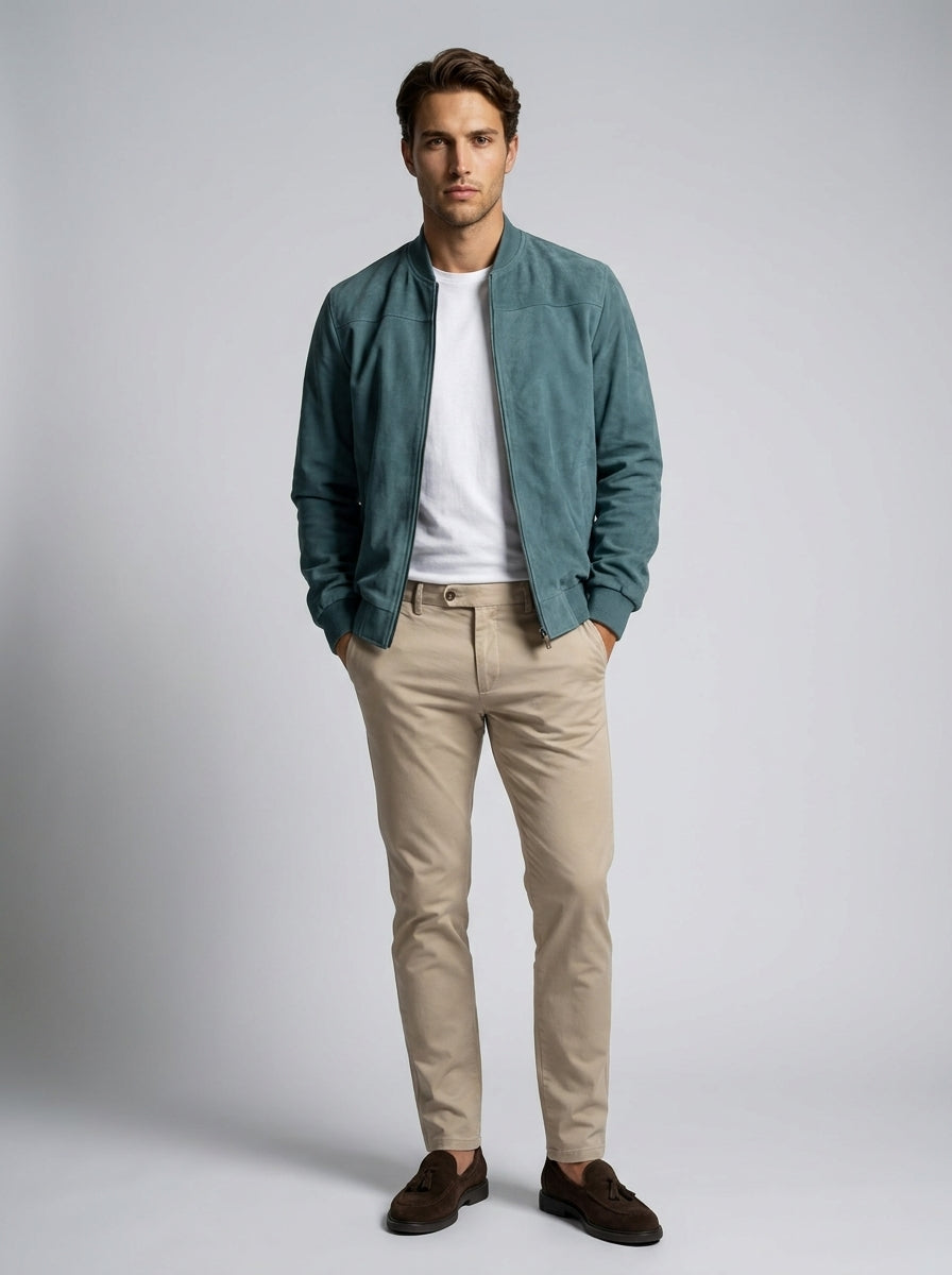 Men's Ribbed Collar Zip Bomber Jacket