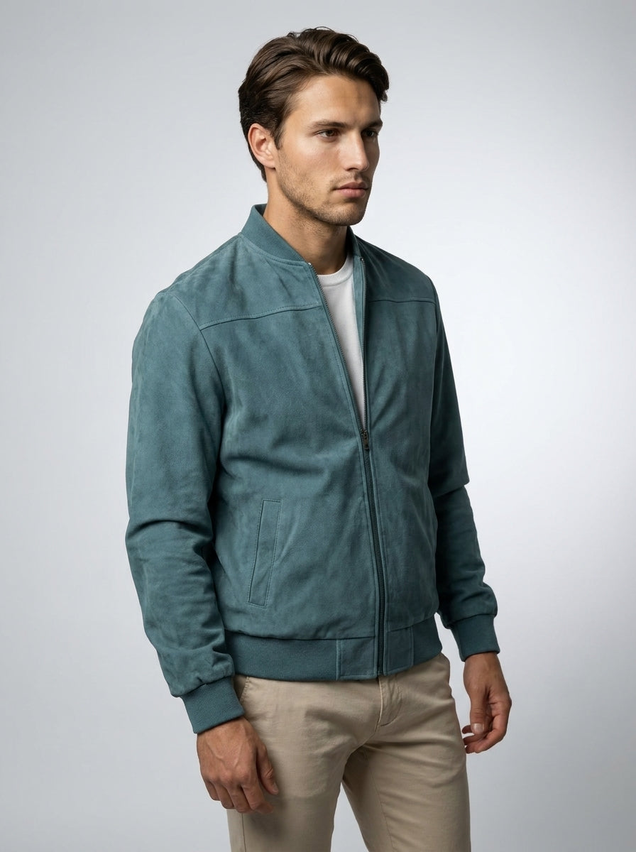 Men's Ribbed Collar Zip Bomber Jacket