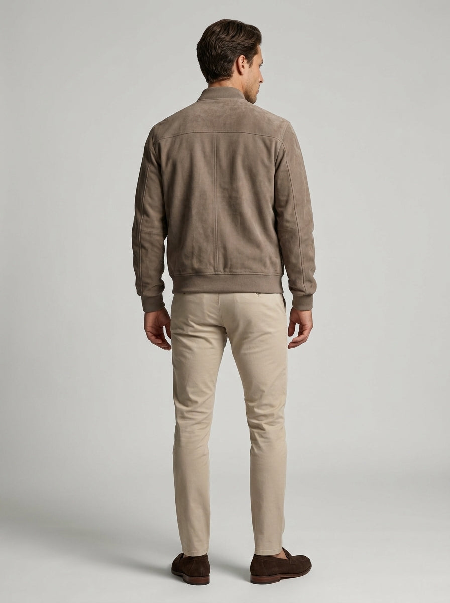 Men's Ribbed Collar Zip Bomber Jacket
