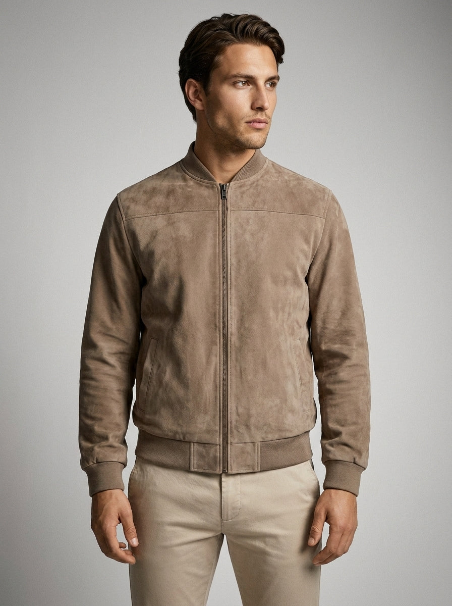 Men's Ribbed Collar Zip Bomber Jacket