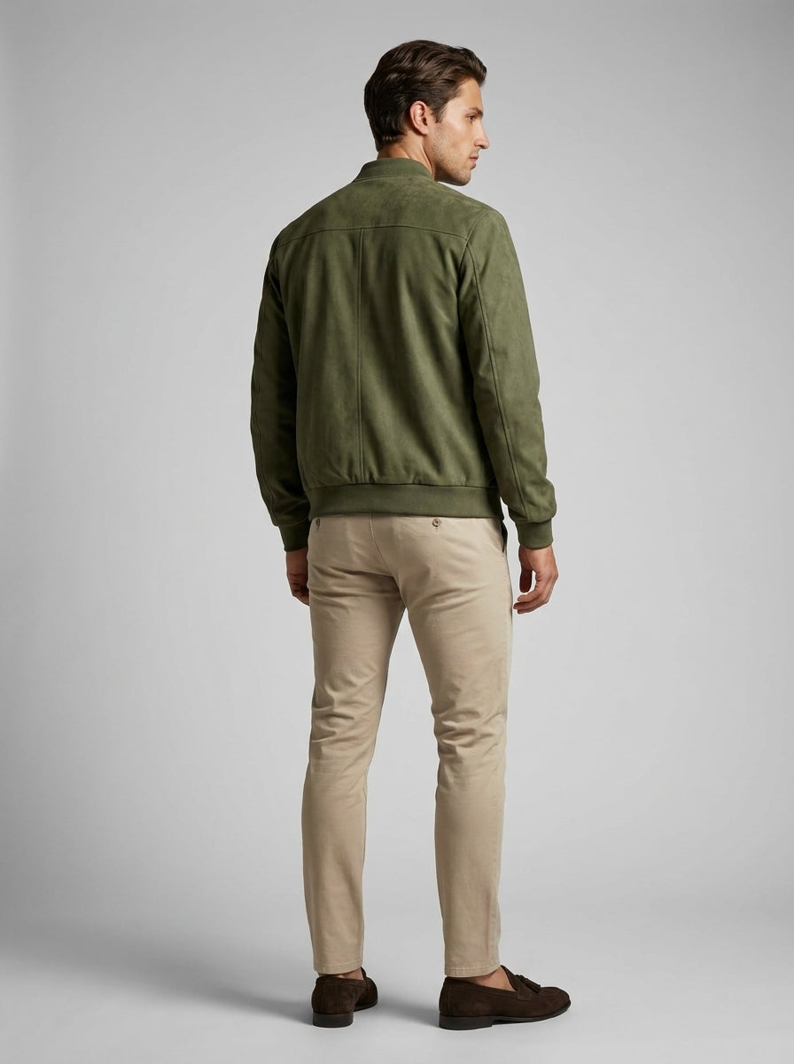 Men's Ribbed Collar Zip Bomber Jacket