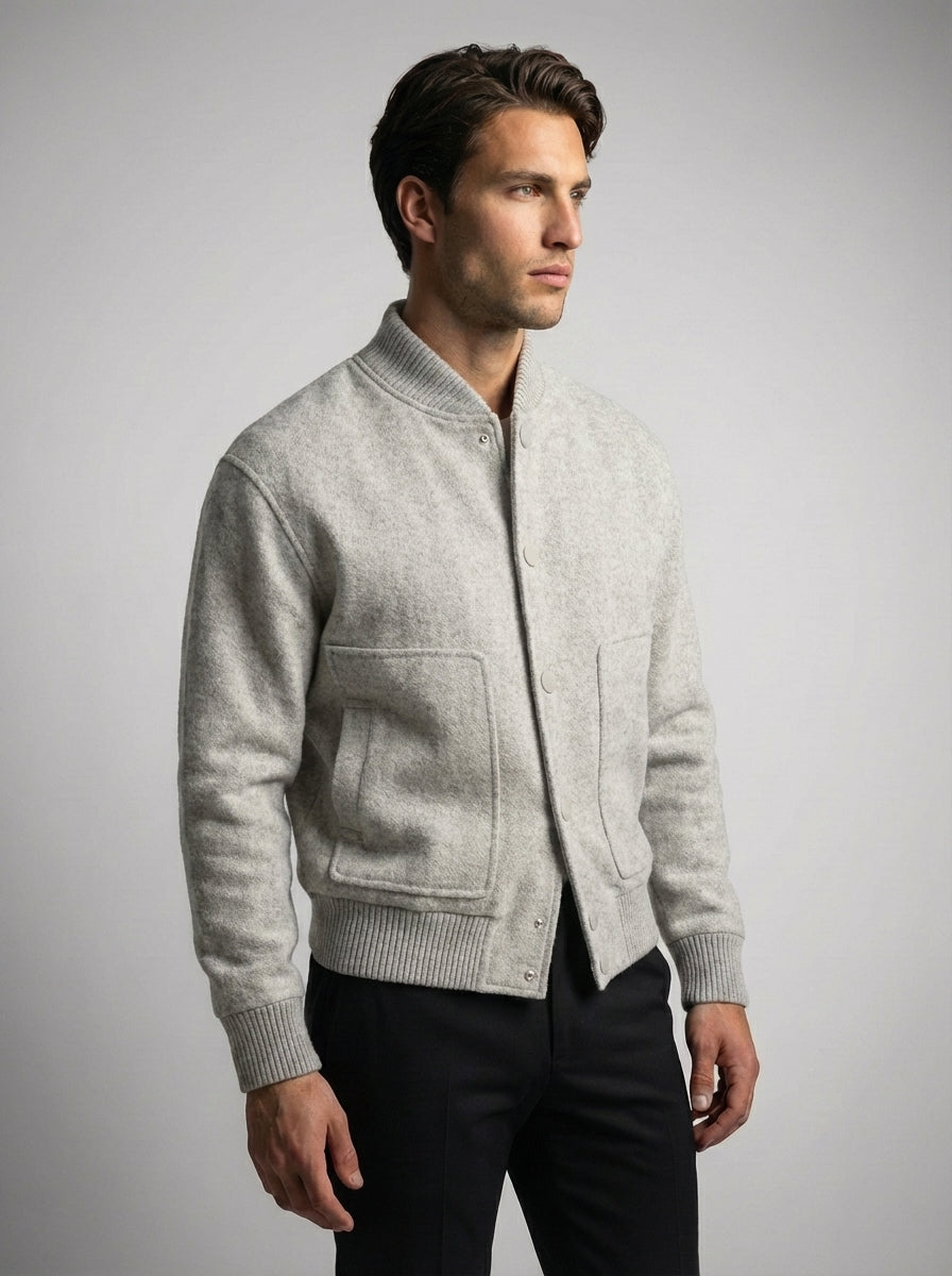 Men's Snap Button Ribbed Collar Varsity Jacket
