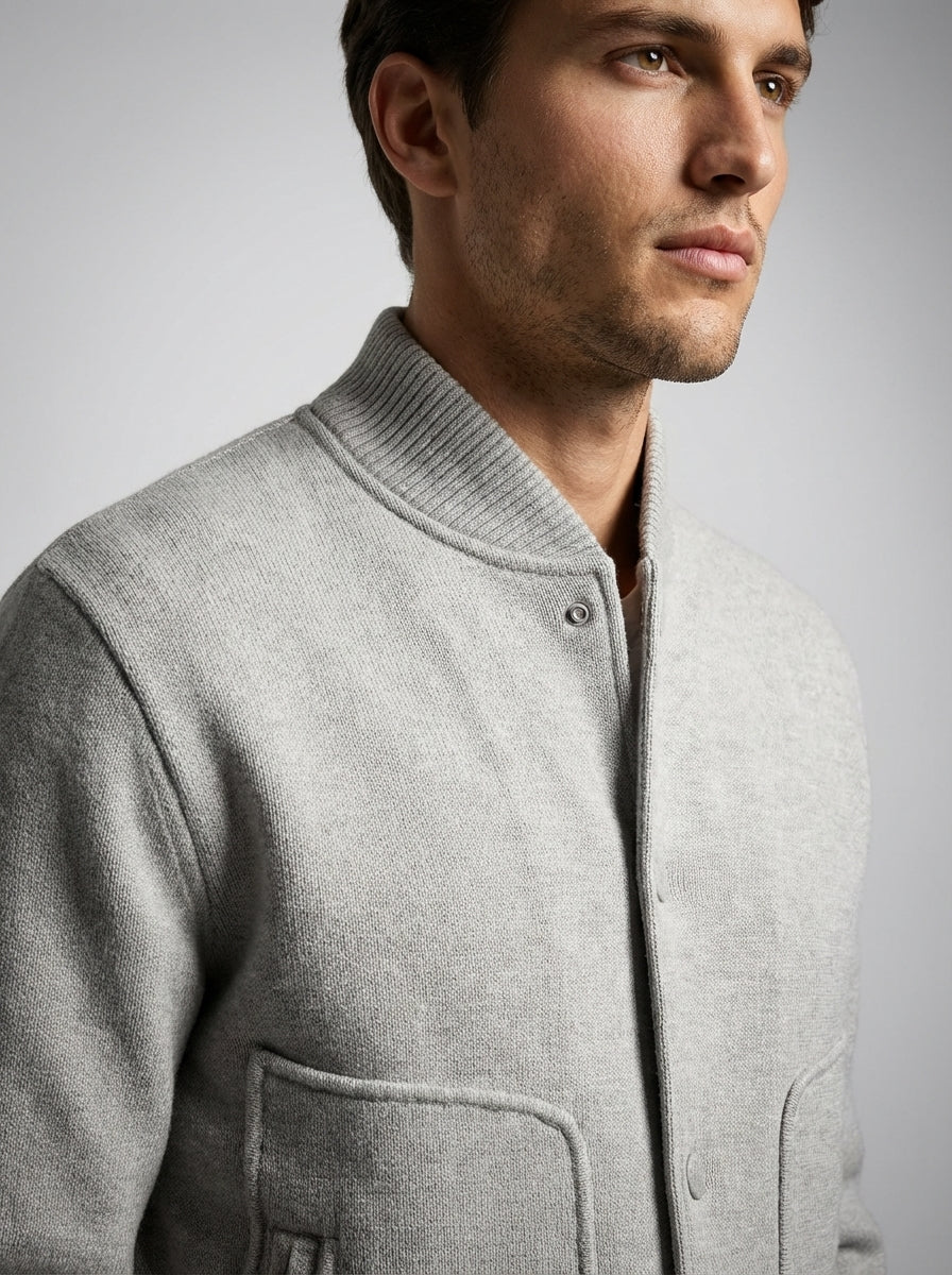 Men's Snap Button Ribbed Collar Varsity Jacket