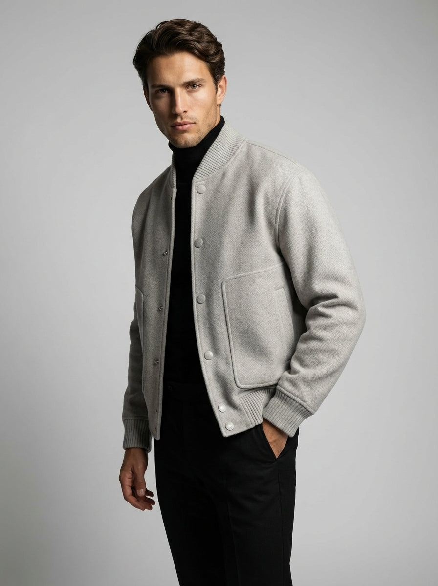 Men's Snap Button Ribbed Collar Varsity Jacket