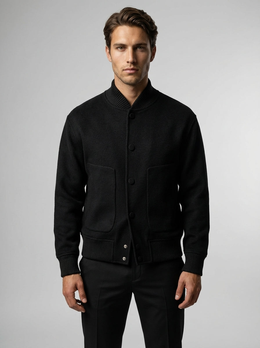 Men's Snap Button Ribbed Collar Varsity Jacket