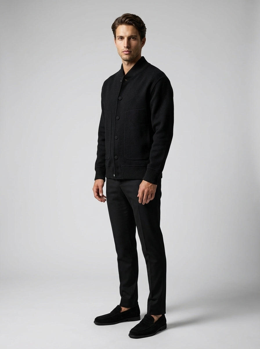 Men's Snap Button Ribbed Collar Varsity Jacket