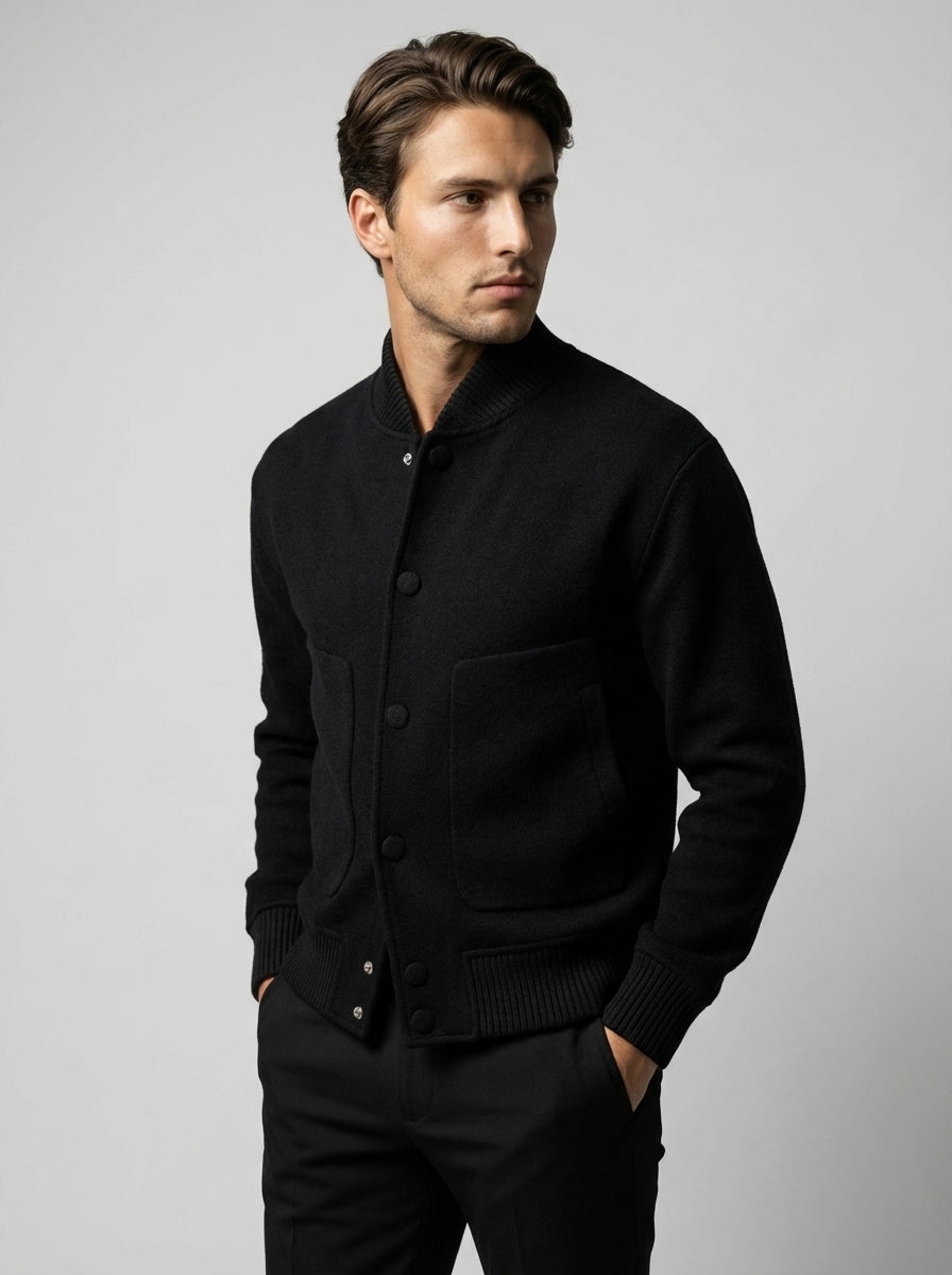 Men's Snap Button Ribbed Collar Varsity Jacket