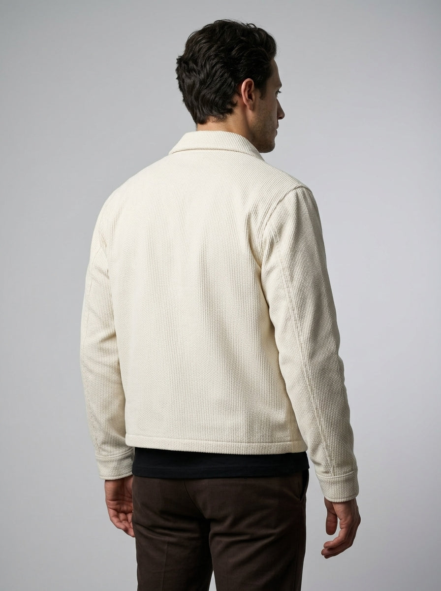 Men's Waffle Knit Point Collar Zip Up Jacket