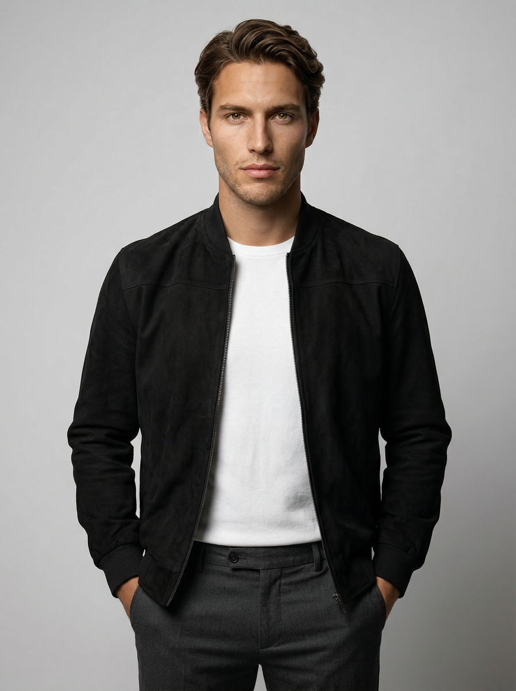 Men's Zip Front Stand Collar Flight Jacket