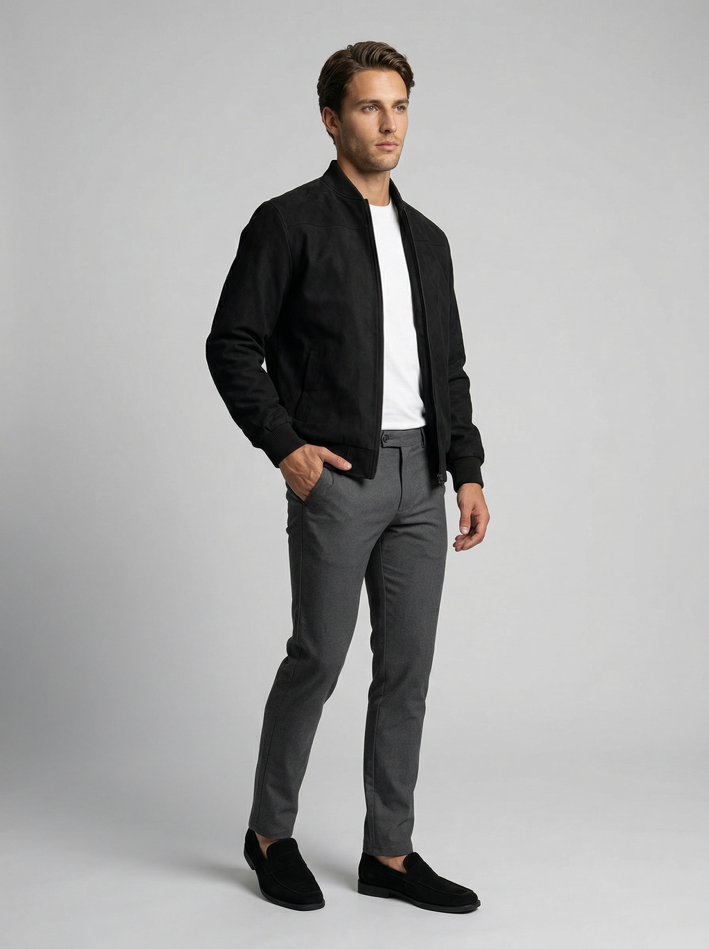Men's Zip Front Stand Collar Flight Jacket