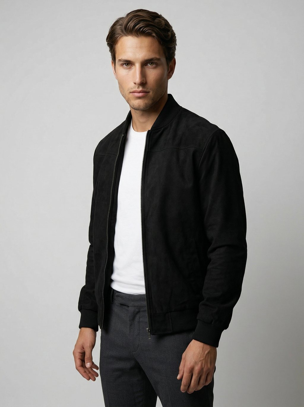 Men's Zip Front Stand Collar Flight Jacket