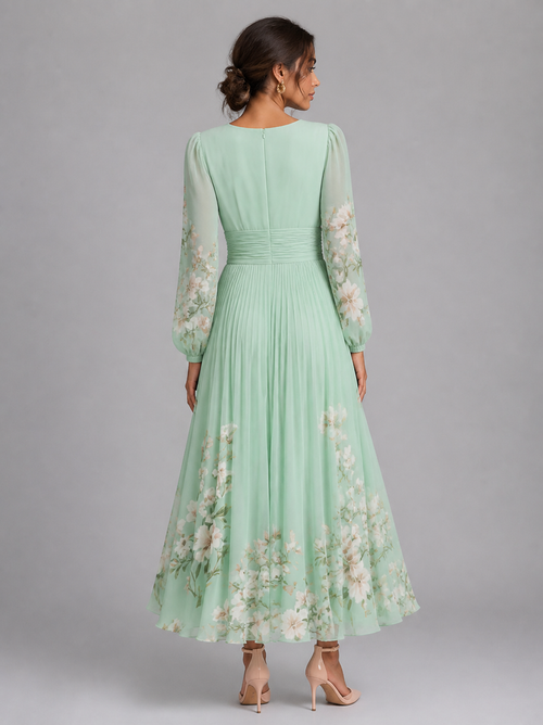 Colombe Floral Midi Dress | Women's V-Neck Long-Sleeve A-Line Dress