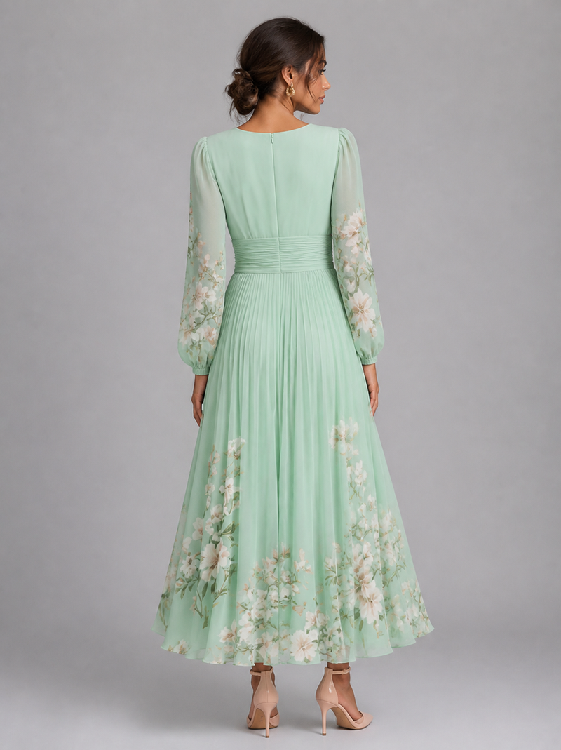 Colombe Floral Midi Dress | Women's V-Neck Long-Sleeve A-Line Dress