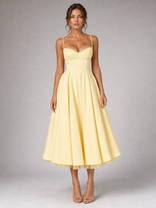 Rosalie Corset Midi Dress | Women's Full-Skirt Occasion Dress in Yellow