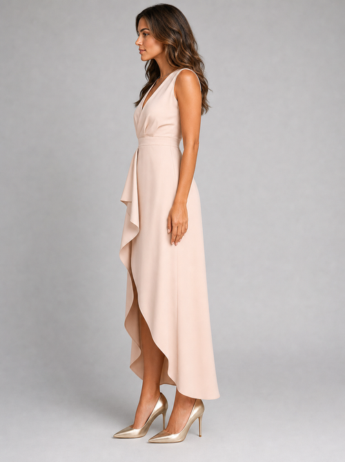 Femke Wrap Maxi Dress | Women's V-Neck Asymmetric-Hem Occasion Dress