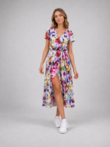 Yasmine Floral Wrap Midi Dress | Women's V-Neck Summer Dress in Multi