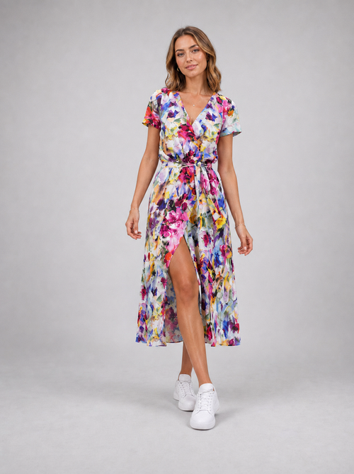 Yasmine Floral Wrap Midi Dress | Women's V-Neck Summer Dress