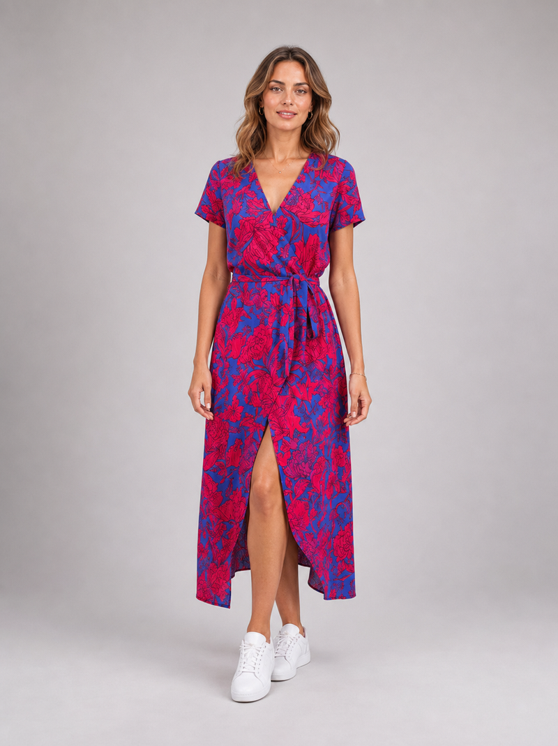 Yasmine Floral Wrap Midi Dress | Women's V-Neck Summer Dress