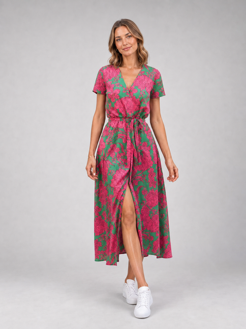 Yasmine Floral Wrap Midi Dress | Women's V-Neck Summer Dress