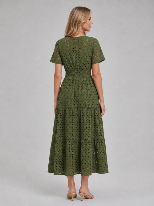 Posy Eyelet Midi Dress | Women's A-Line Tiered Summer Dress